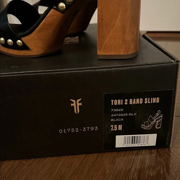 Frye Tori Black Leather Block Platform Heel Sandals 7.5 - Picture 2 of 8